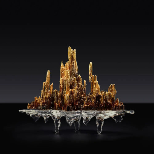 Molten Copper & Crystal Mountain Sculpture | Museum-Grade Art Decor