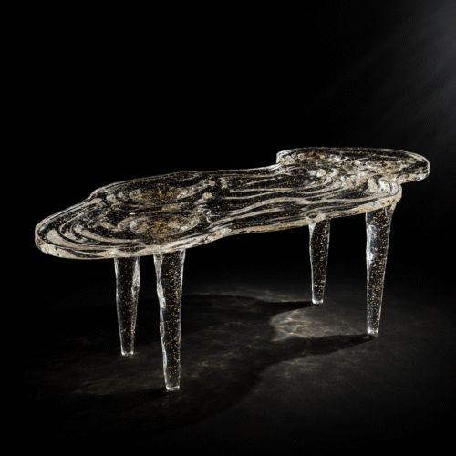 Gold Leaf Landscape Crystal Coffee Table| Luxury Living Tea Table