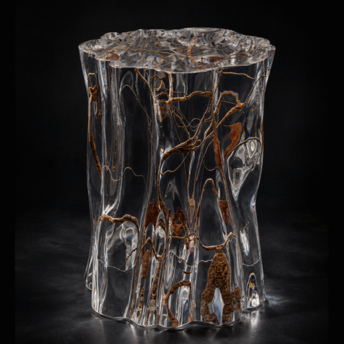 Encapsulated Branch & Leaf Crystal Side Table | Sculptural Stool